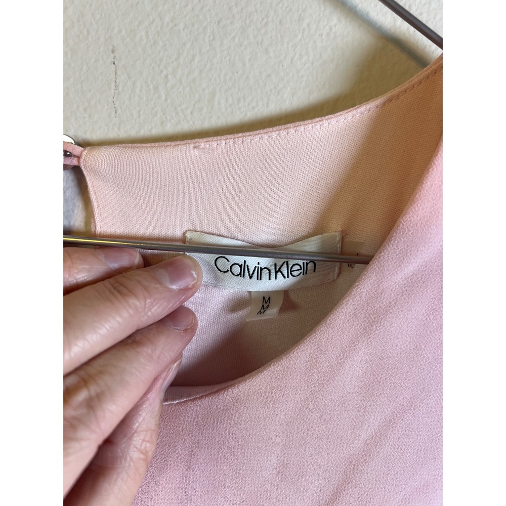 Calvin Klein Womens Blouse Layered Hem Pink Medium - Picture 2 of 6